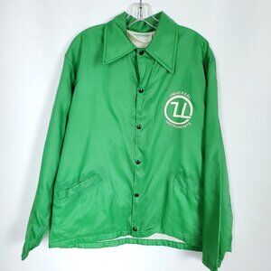 Vtg 70s Holloway Coach Jacket Green Nylon Snap Front Universal Instruments L/XL